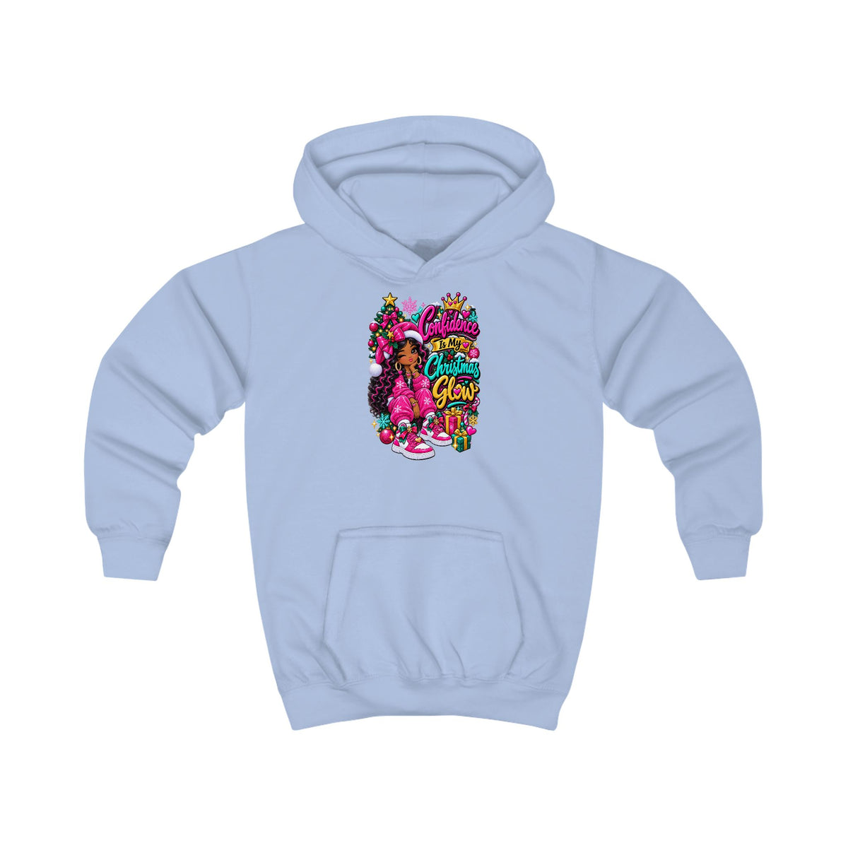 Kids Hoodie Confidence Is My Christmas Glow  Colorful Holiday Graphic Pullover