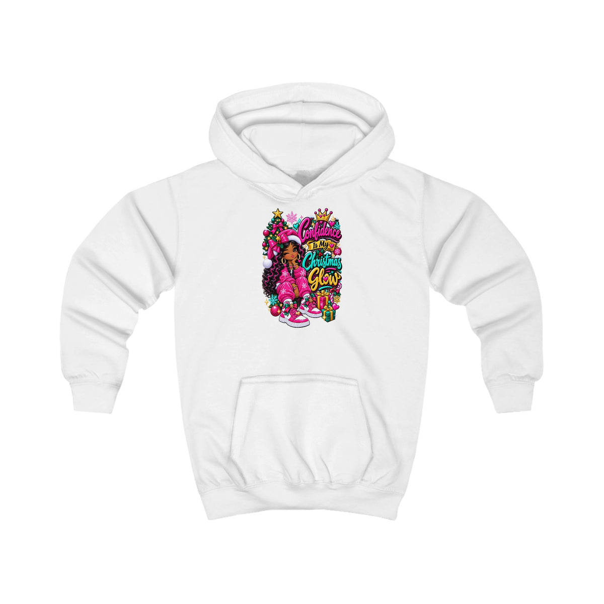 Kids Hoodie Confidence Is My Christmas Glow  Colorful Holiday Graphic Pullover