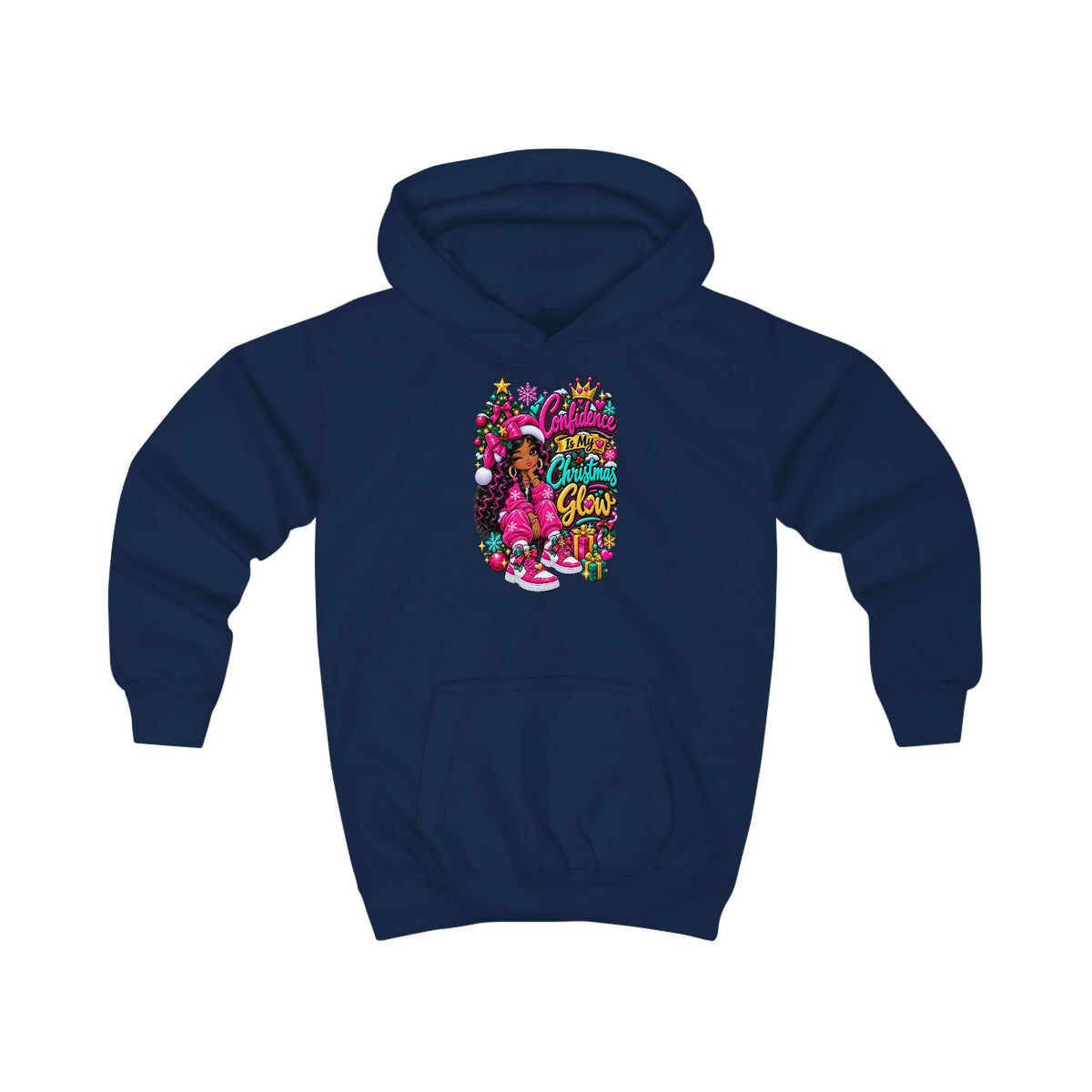 Kids Hoodie Confidence Is My Christmas Glow  Colorful Holiday Graphic Pullover