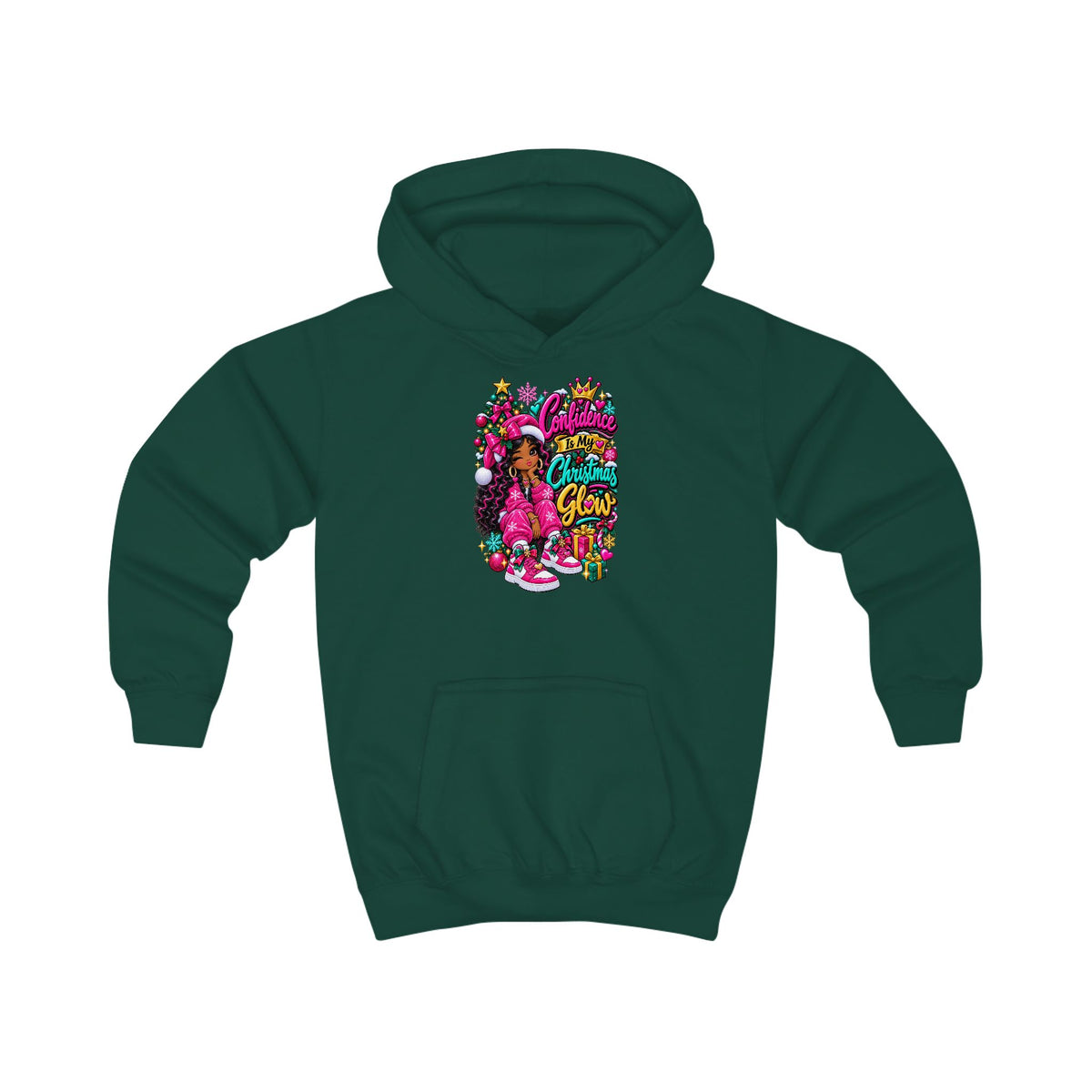 Kids Hoodie Confidence Is My Christmas Glow  Colorful Holiday Graphic Pullover