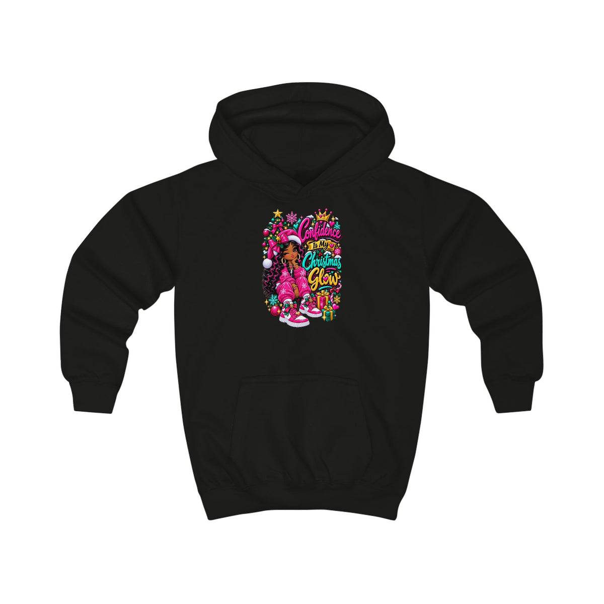 Kids Hoodie Confidence Is My Christmas Glow  Colorful Holiday Graphic Pullover