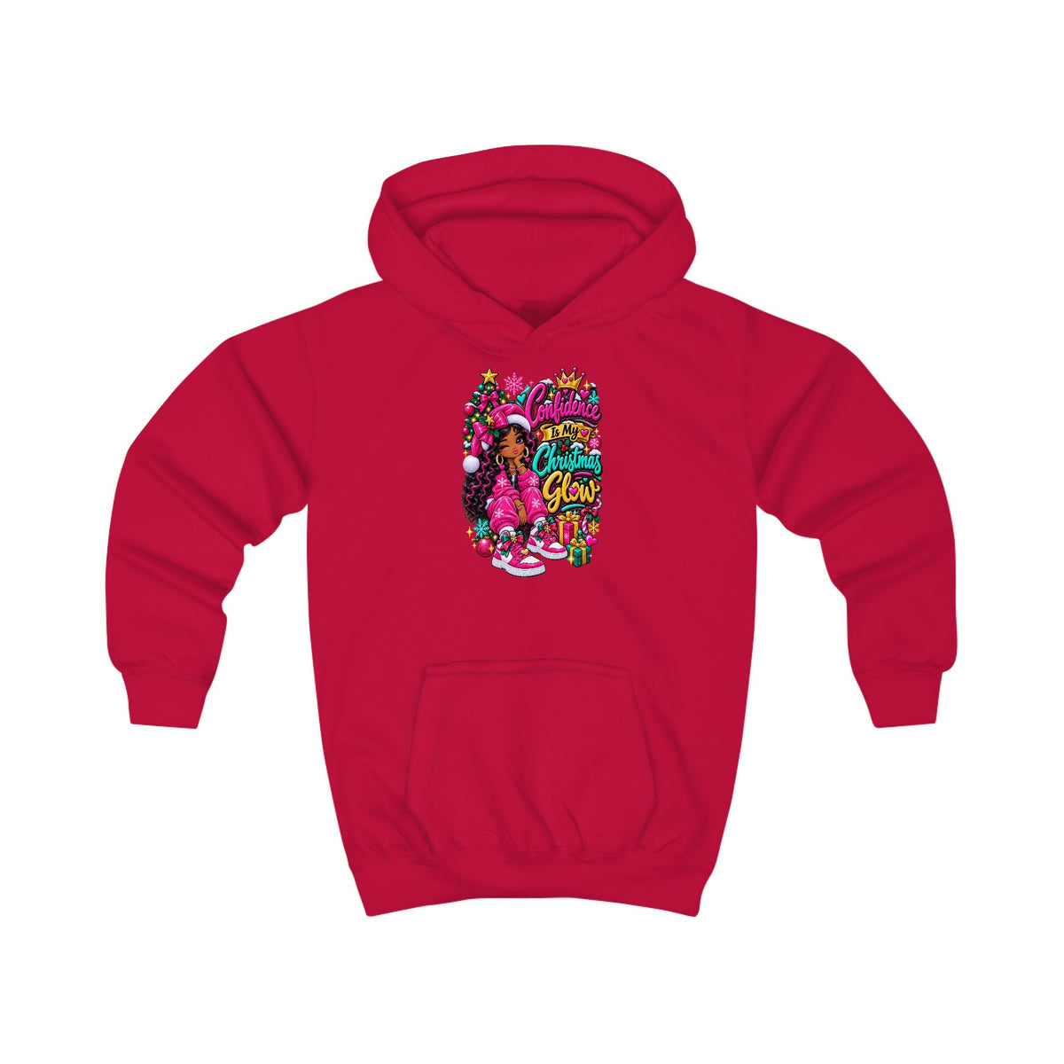 Kids Hoodie Confidence Is My Christmas Glow  Colorful Holiday Graphic Pullover