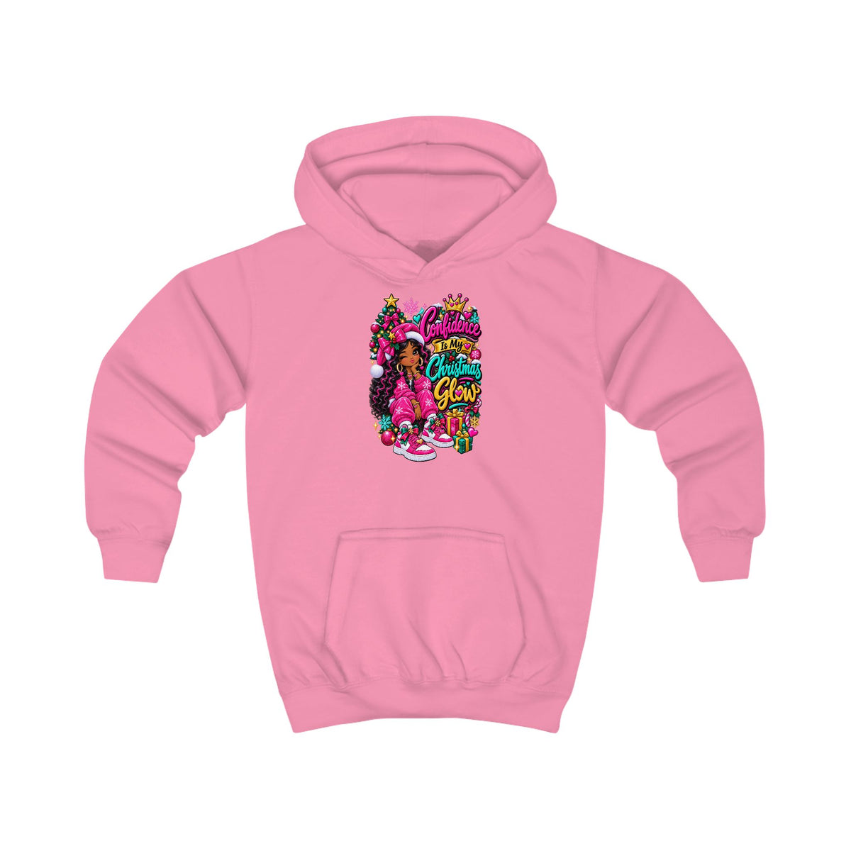 Kids Hoodie Confidence Is My Christmas Glow  Colorful Holiday Graphic Pullover