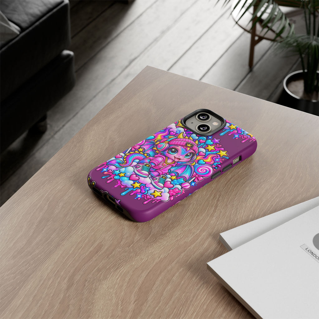 Cute Dragon Phone Case Purple Heart Crown Design