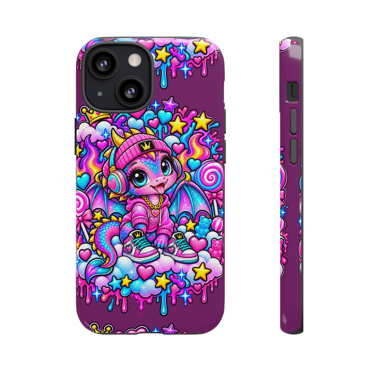 Cute Dragon Phone Case Purple Heart Crown Design