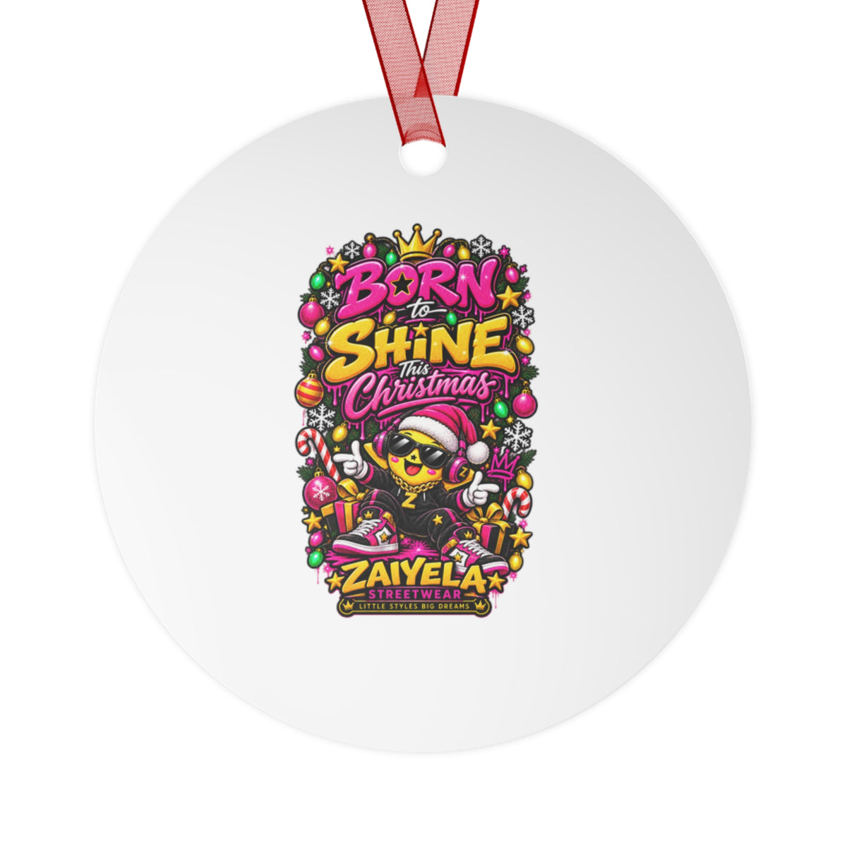 Born to Shine Christmas Metal Ornament — Festive Colorful Holiday Decoration