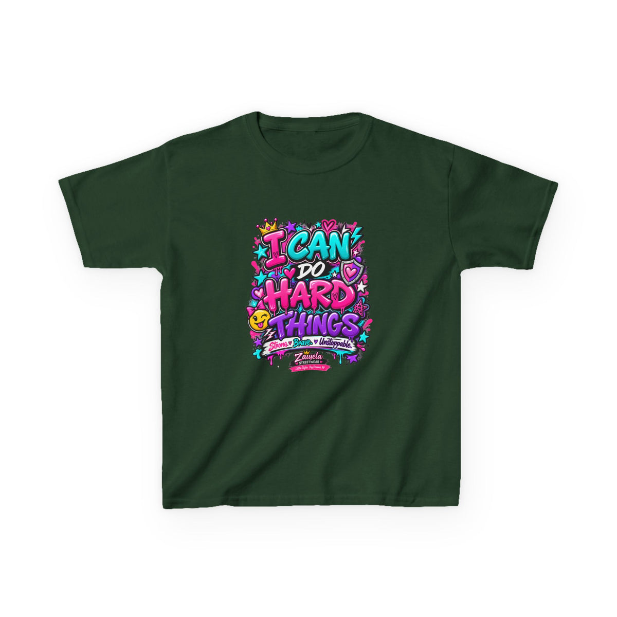 Kids T‑Shirt — "I Can Do Hard Things" Colorful Motivational Graphic Tee