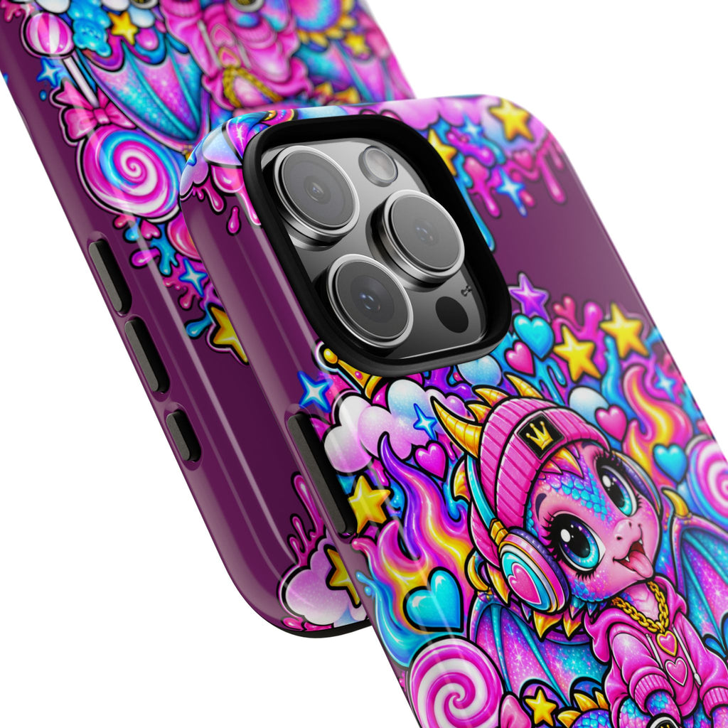 Cute Dragon Phone Case Purple Heart Crown Design