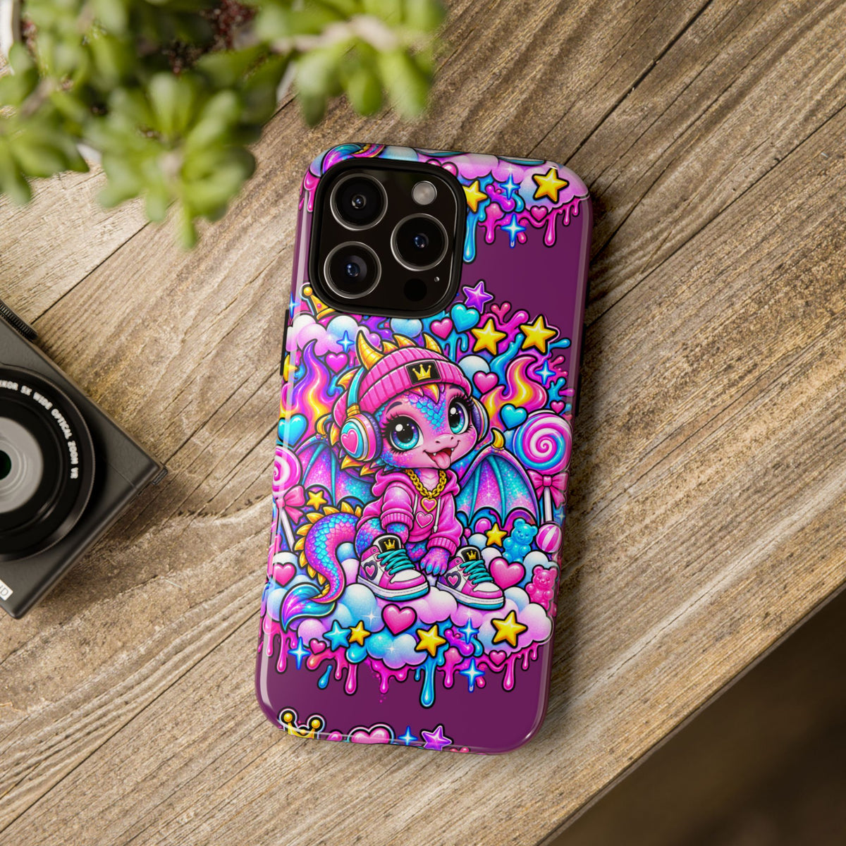 Cute Dragon Phone Case Purple Heart Crown Design