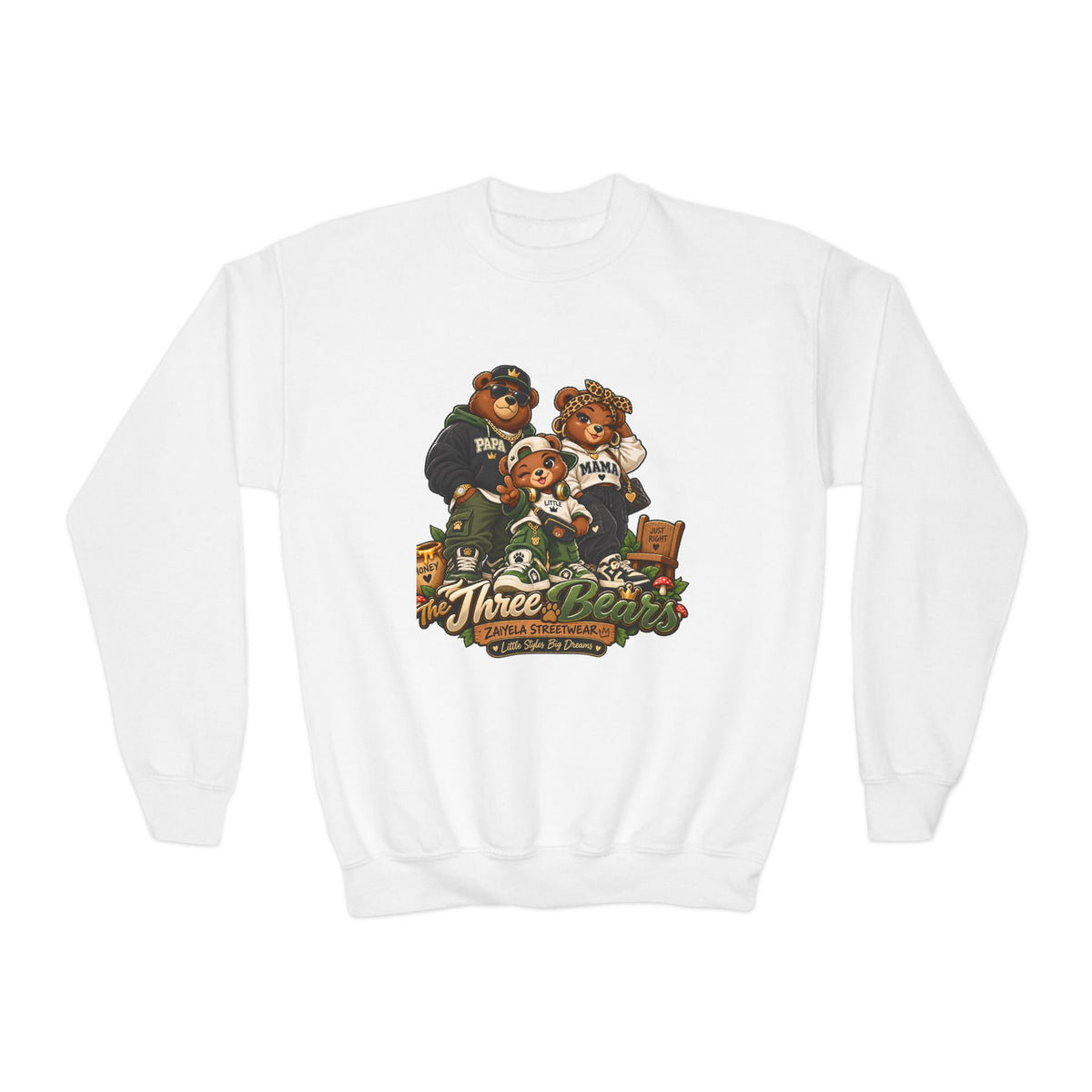 Youth Crewneck Sweatshirt - Vintage Teddy Bear Family Graphic