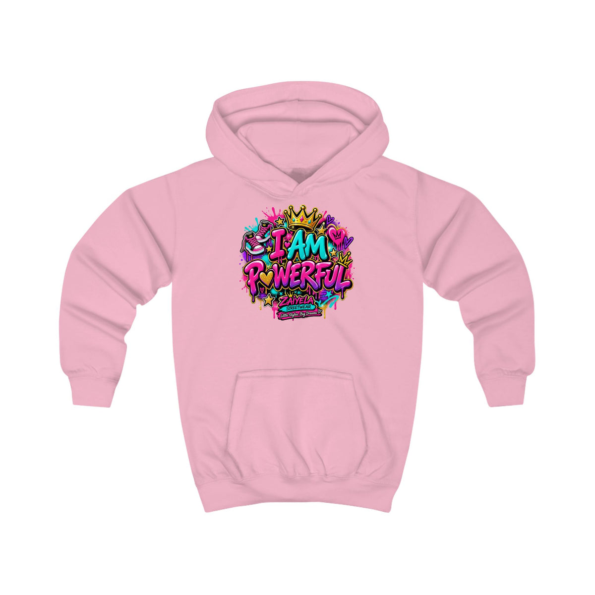 I Am Powerful Kids Hoodie Colorful Graffiti Crown Streetwear Hoodie