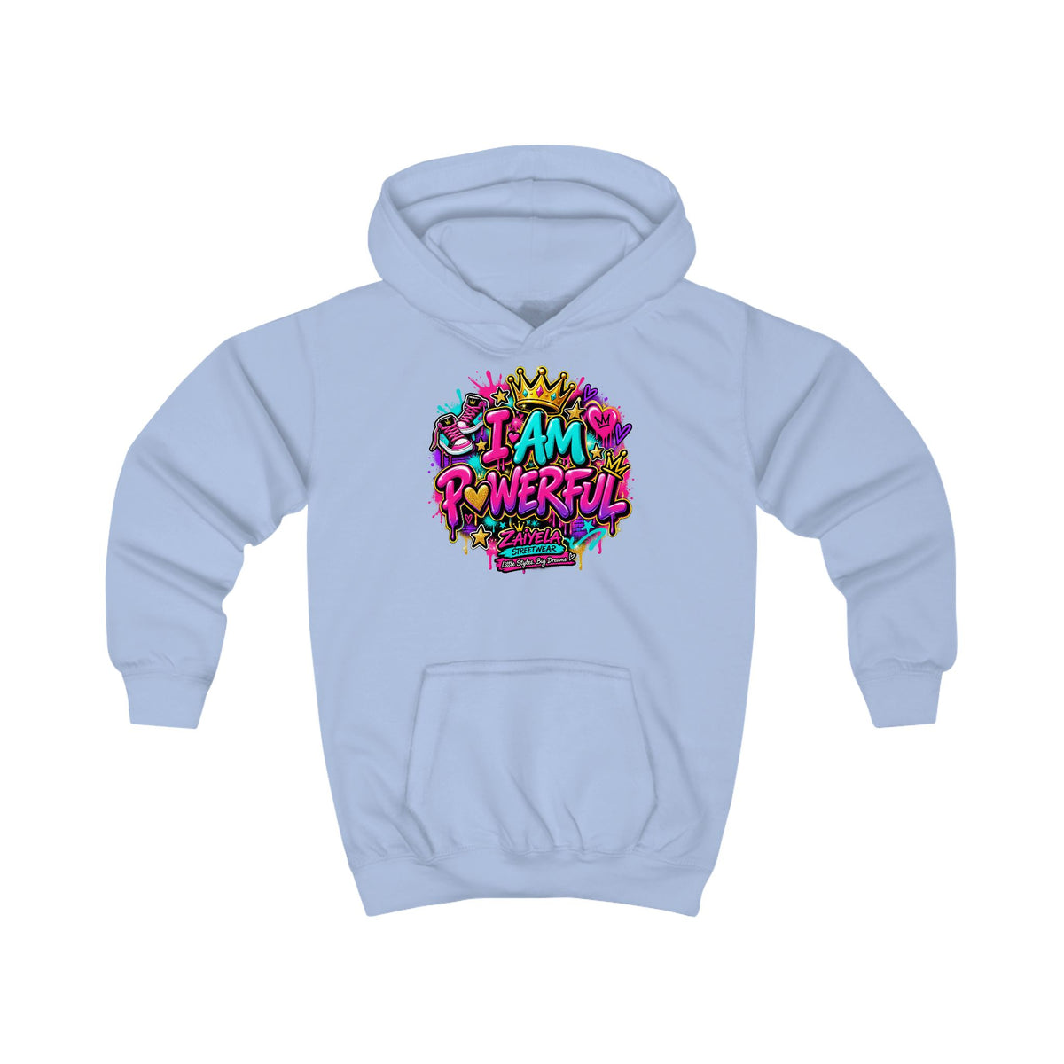 I Am Powerful Kids Hoodie Colorful Graffiti Crown Streetwear Hoodie