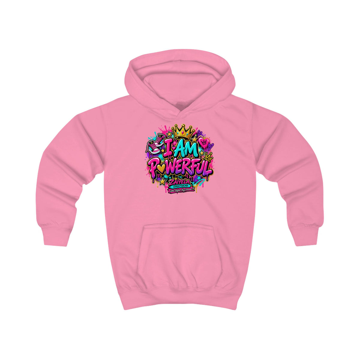 I Am Powerful Kids Hoodie Colorful Graffiti Crown Streetwear Hoodie