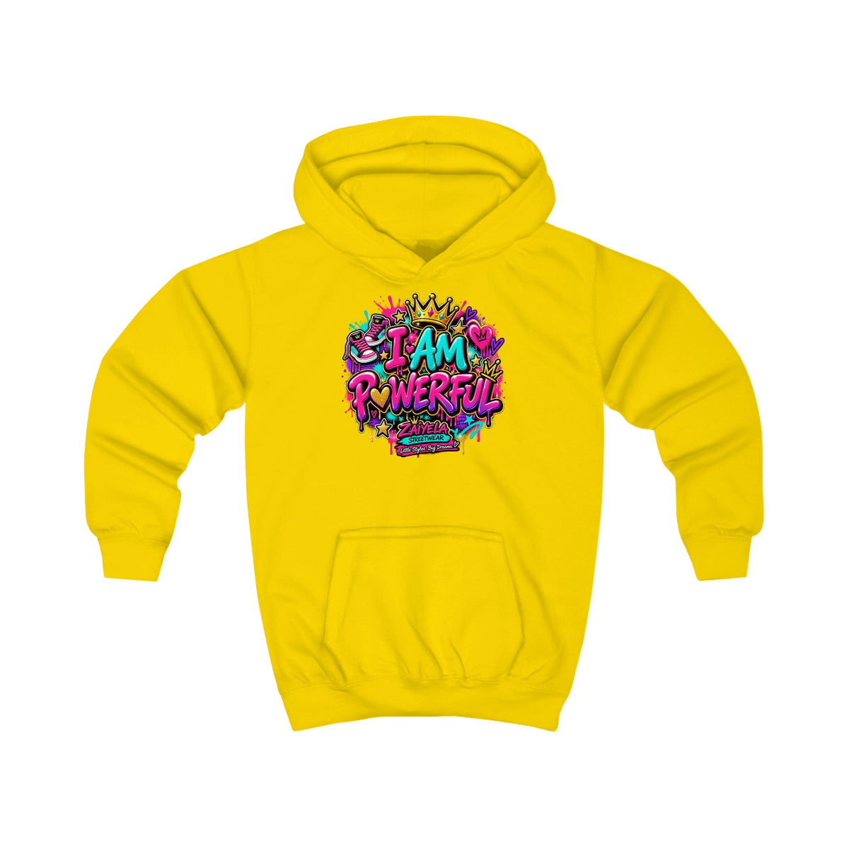 I Am Powerful Kids Hoodie Colorful Graffiti Crown Streetwear Hoodie