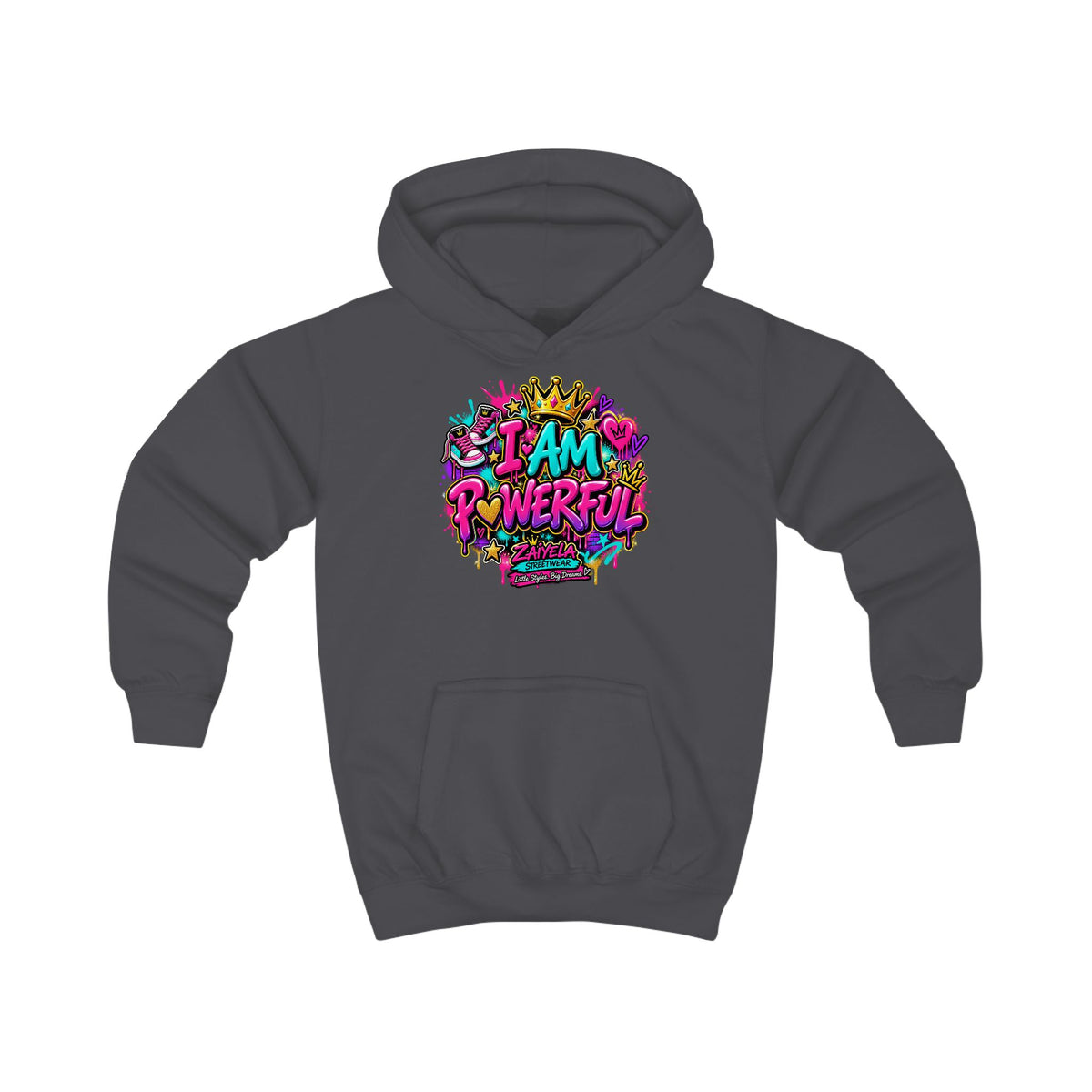 I Am Powerful Kids Hoodie Colorful Graffiti Crown Streetwear Hoodie