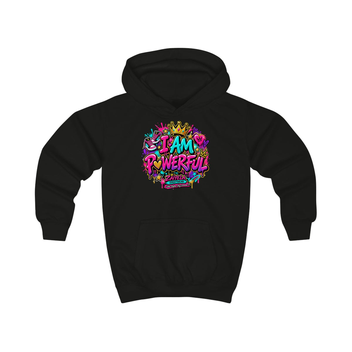 I Am Powerful Kids Hoodie Colorful Graffiti Crown Streetwear Hoodie
