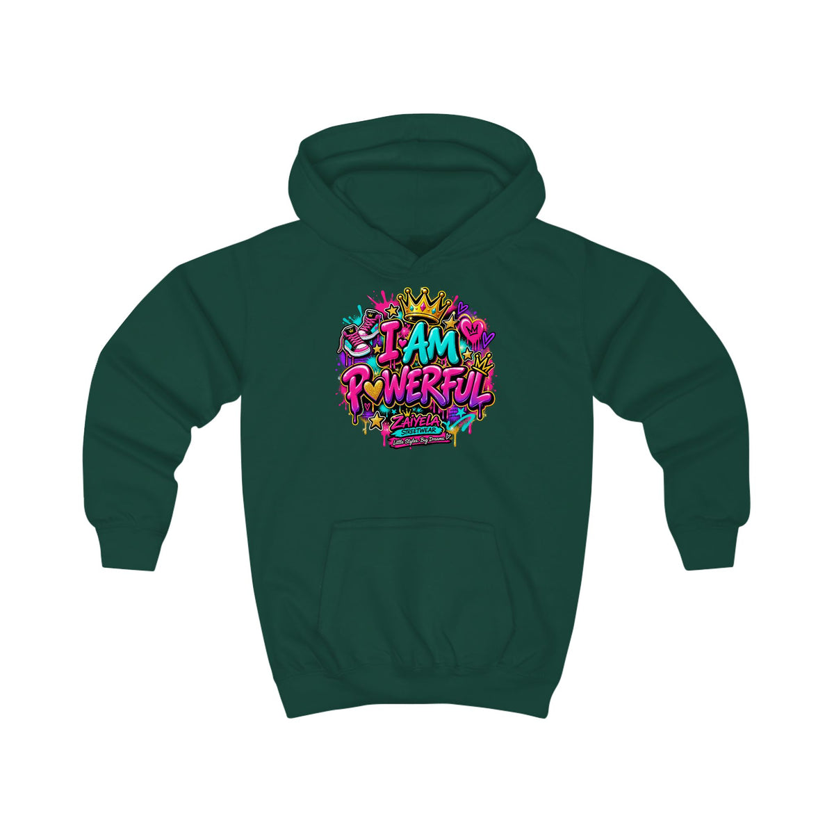 I Am Powerful Kids Hoodie Colorful Graffiti Crown Streetwear Hoodie