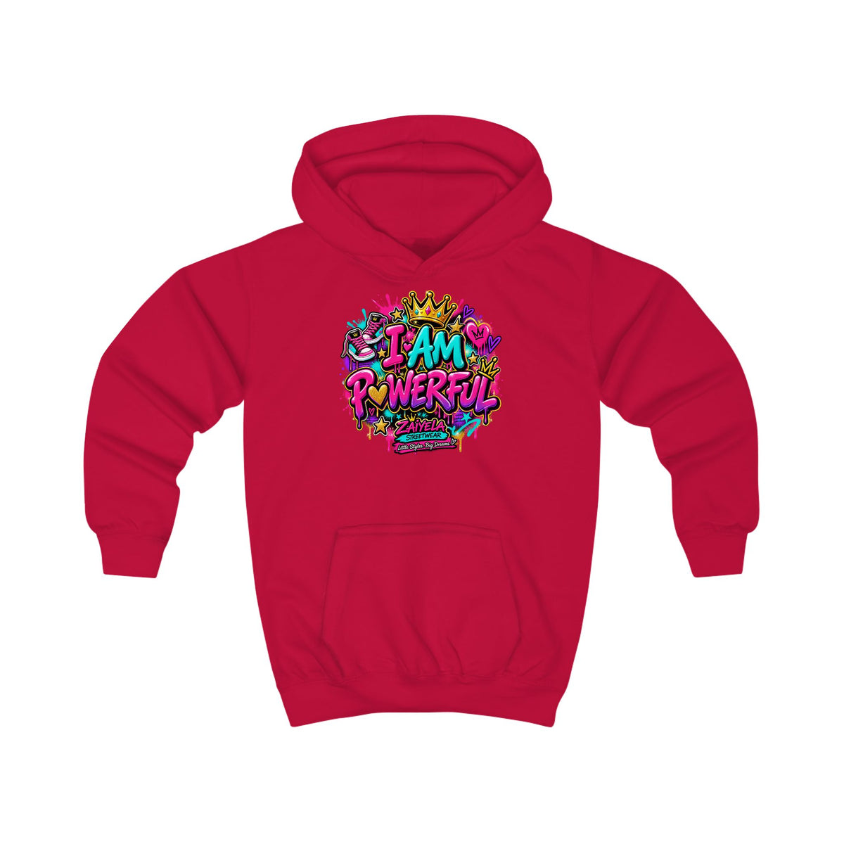 I Am Powerful Kids Hoodie Colorful Graffiti Crown Streetwear Hoodie