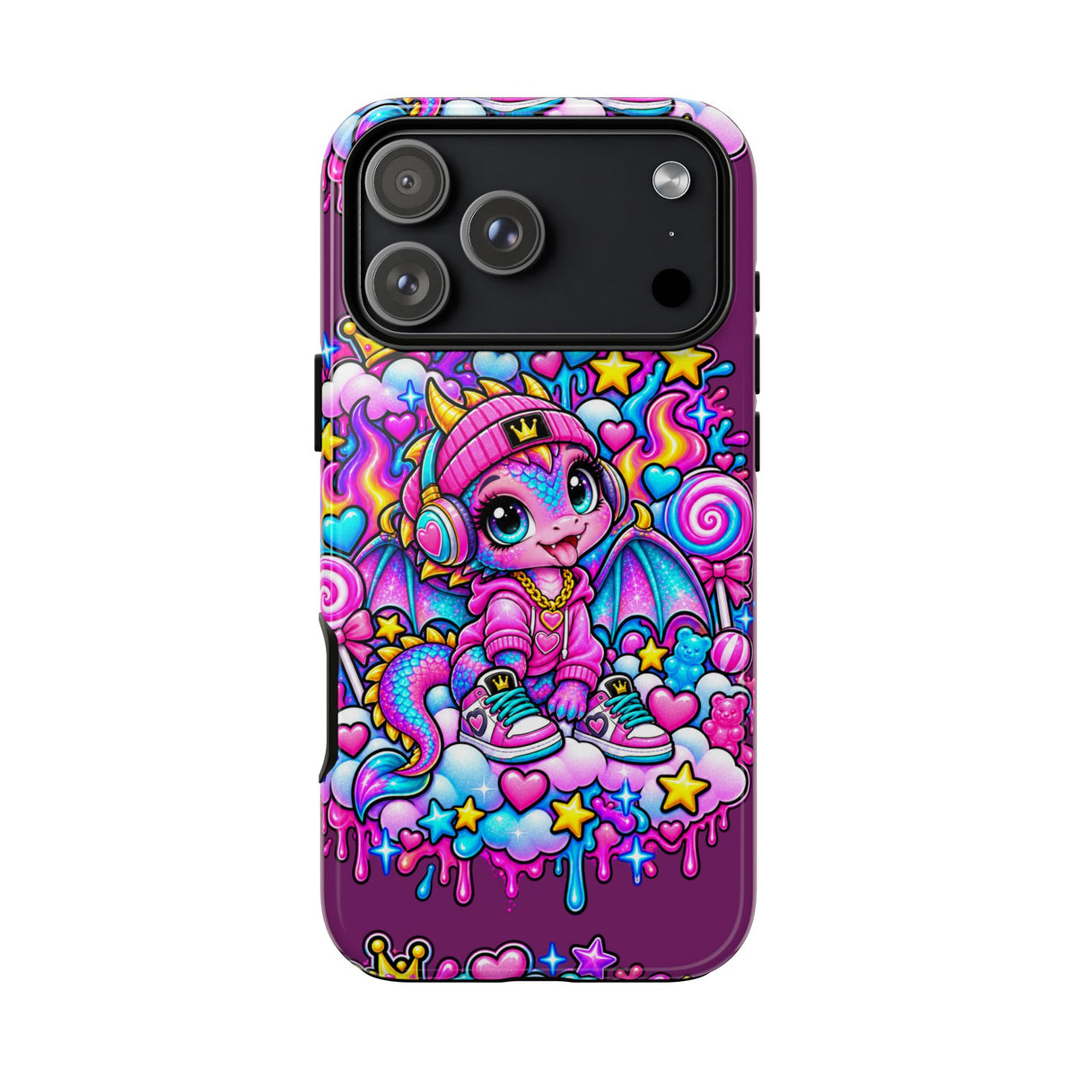 Cute Dragon Phone Case Purple Heart Crown Design