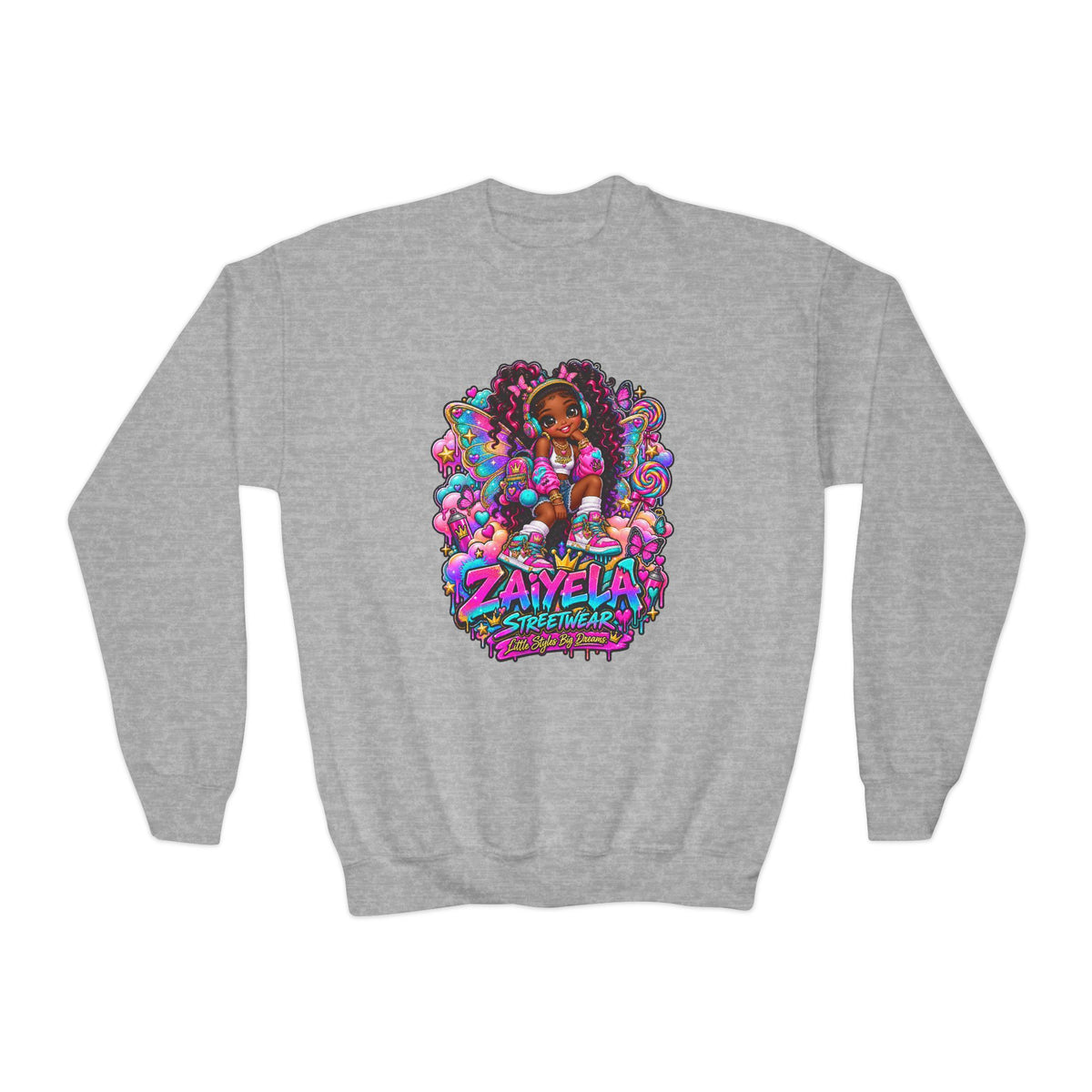 Youth Crewneck Sweatshirt Colorful Girl Character Graphic Fairy Streetwear Princess