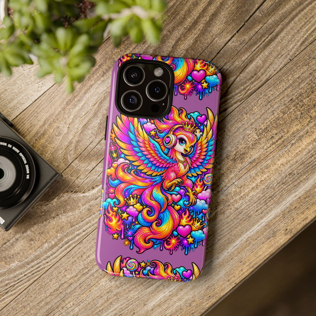 Phone Case — Vibrant Rainbow Phoenix with Headphones