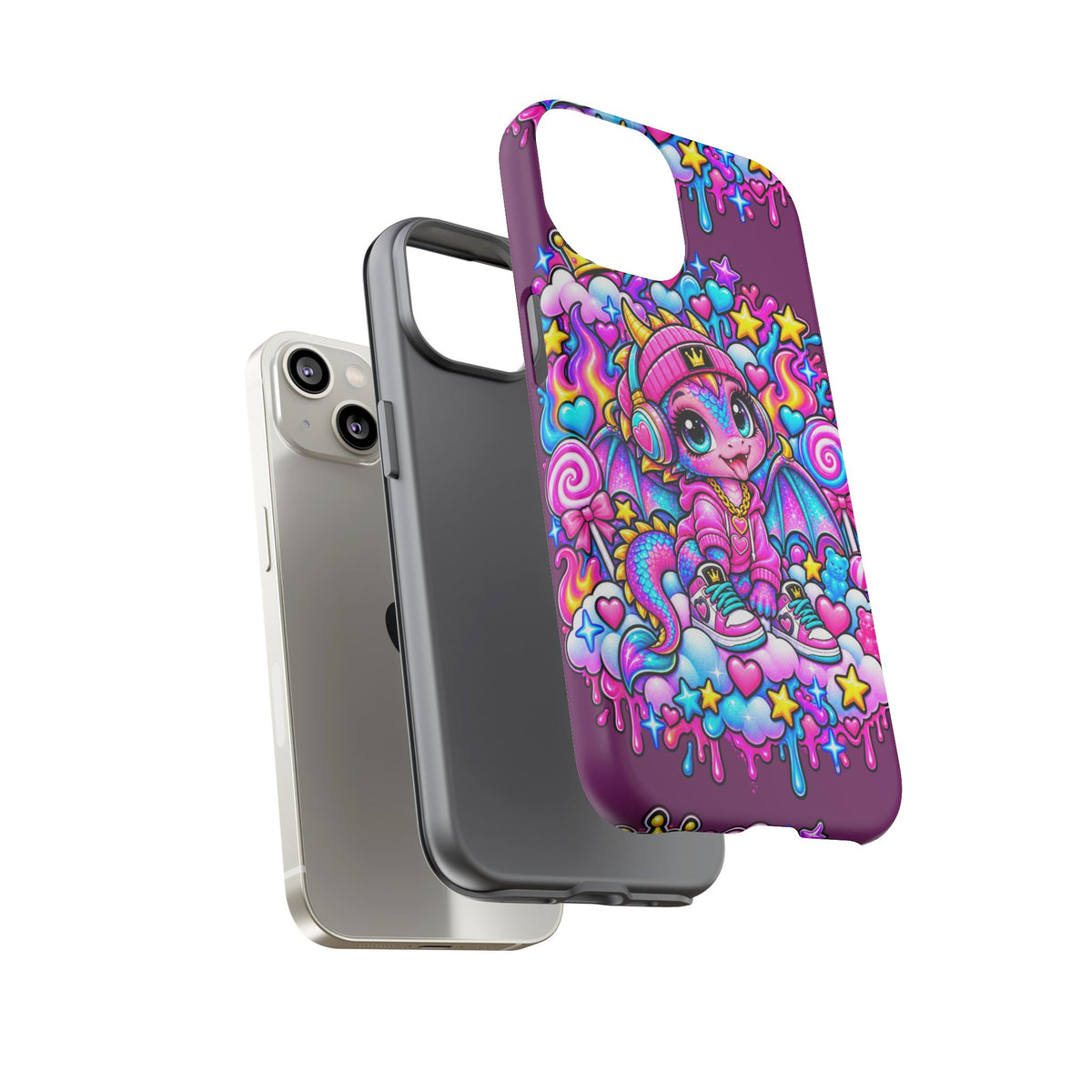 Cute Dragon Phone Case Purple Heart Crown Design