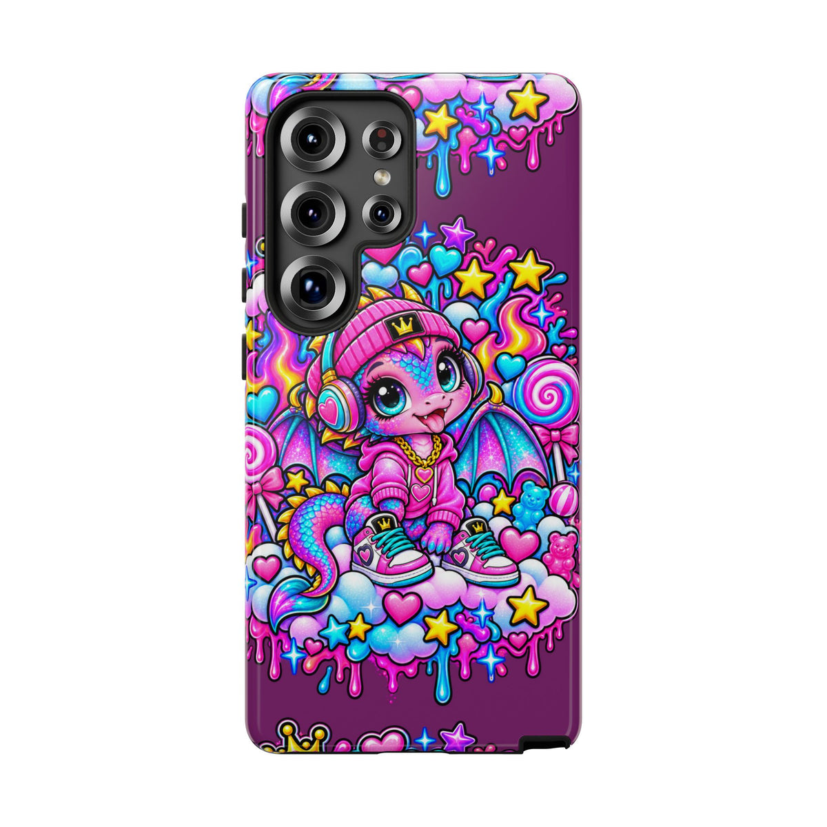 Cute Dragon Phone Case Purple Heart Crown Design