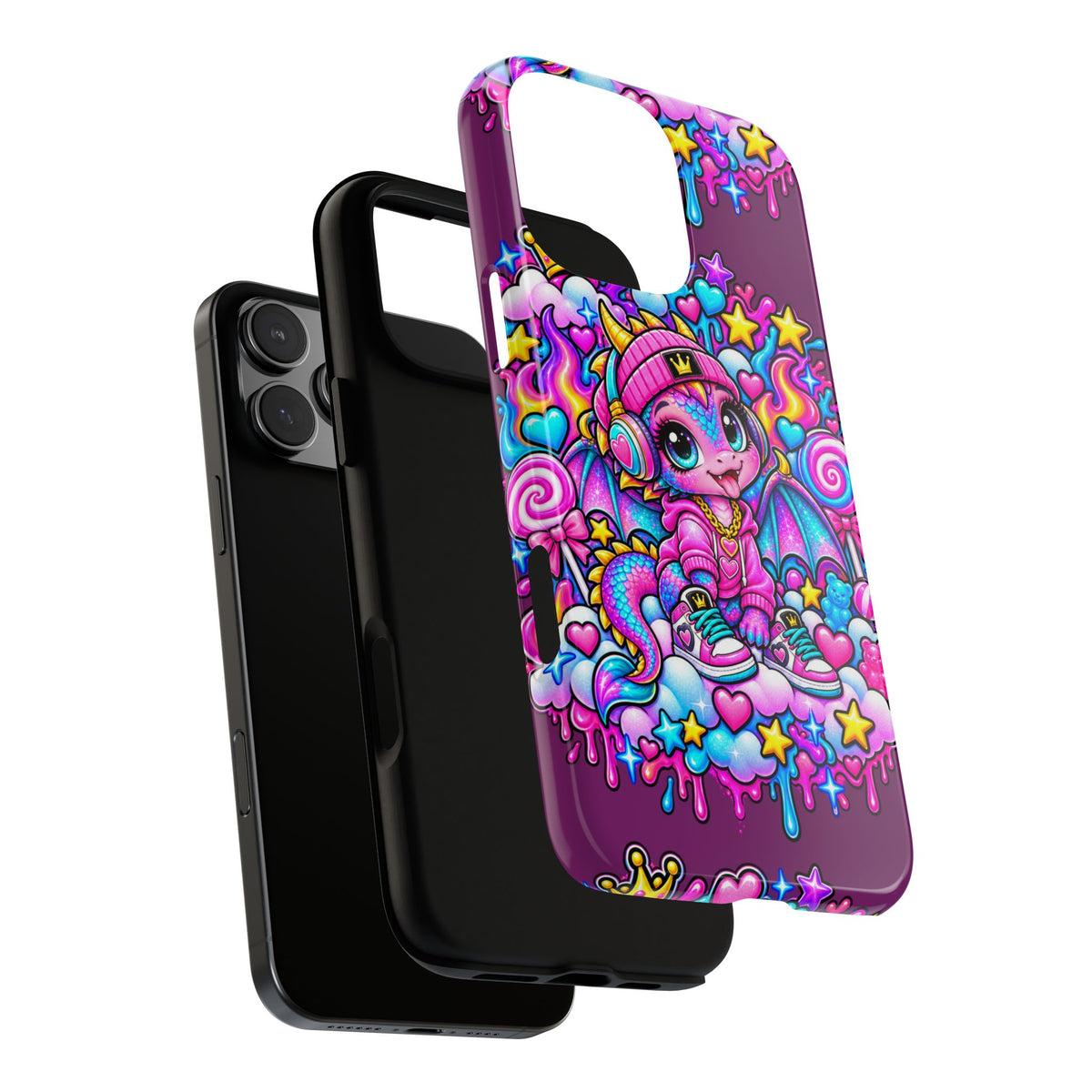 Cute Dragon Phone Case Purple Heart Crown Design