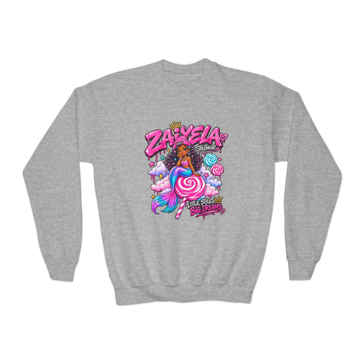Youth Crewneck Sweatshirt — Zariella Candy Cloud Graphic