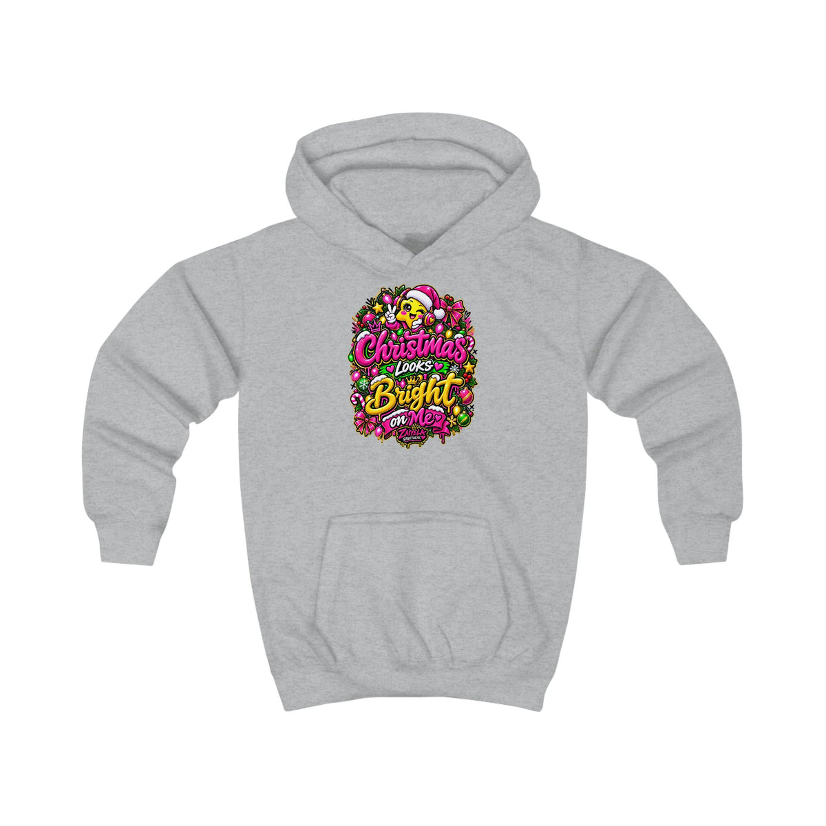 Kids HoodieChristmas Looks Bright on Me Holiday Graphic Hoodie for Children