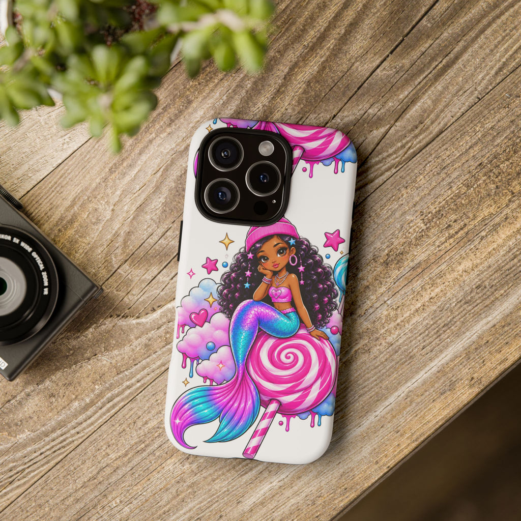 Cute Mermaid Candy Phone Case  Pink Lollipop Fantasy Tough Case