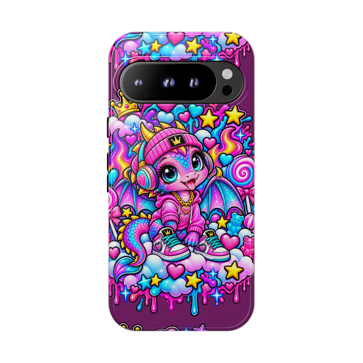 Cute Dragon Phone Case Purple Heart Crown Design