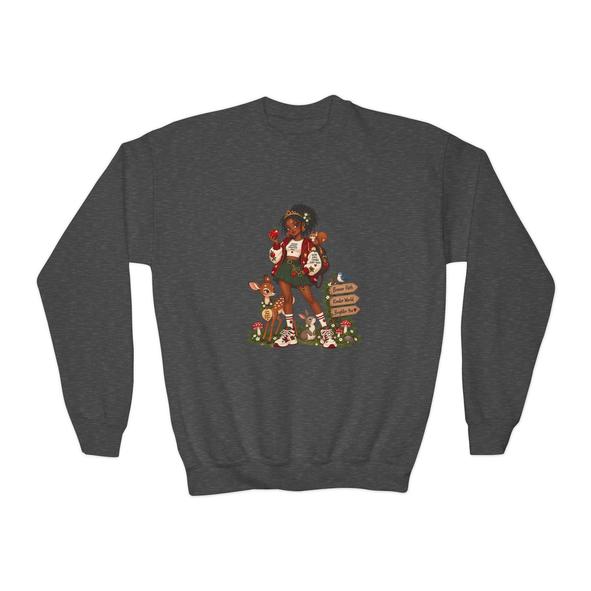 Youth Crewneck Sweatshirt — Vintage Woodland Fairy Tale Kids Pullover