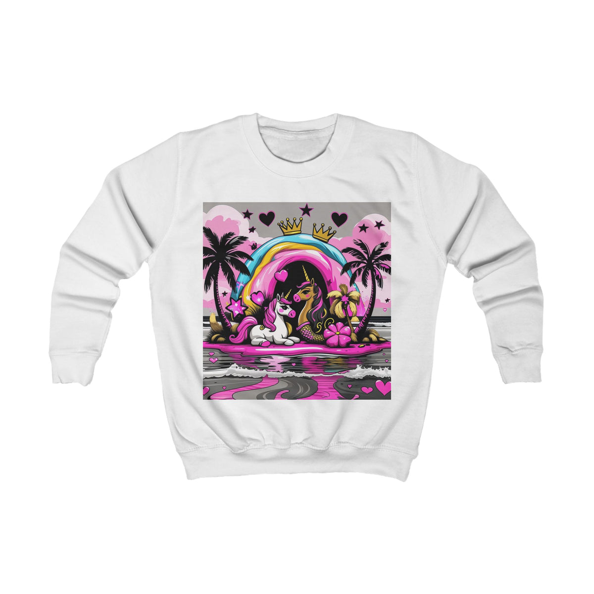 Kids Unicorn Sweatshirt  Rainbow Beach Princess Graphic
