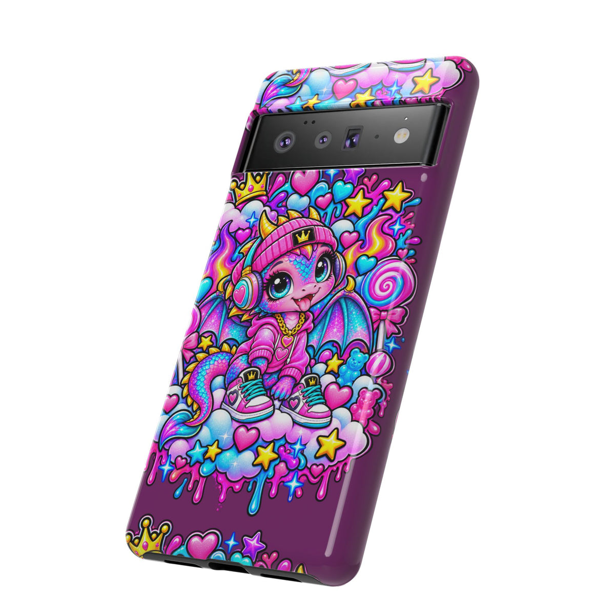 Cute Dragon Phone Case Purple Heart Crown Design