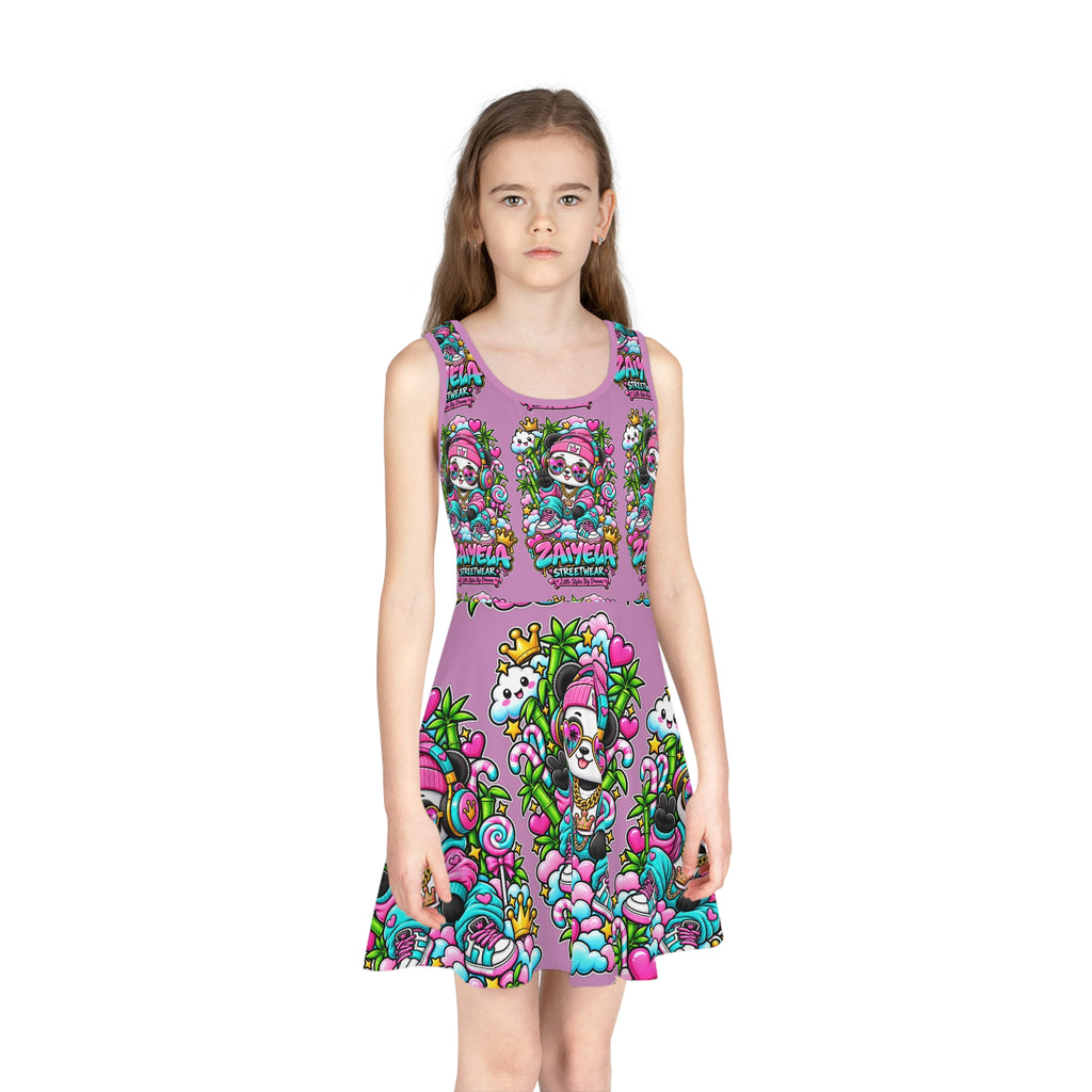 Girls' Sundress — Pink Cute Glam Panda Streetwear All-Over-Print