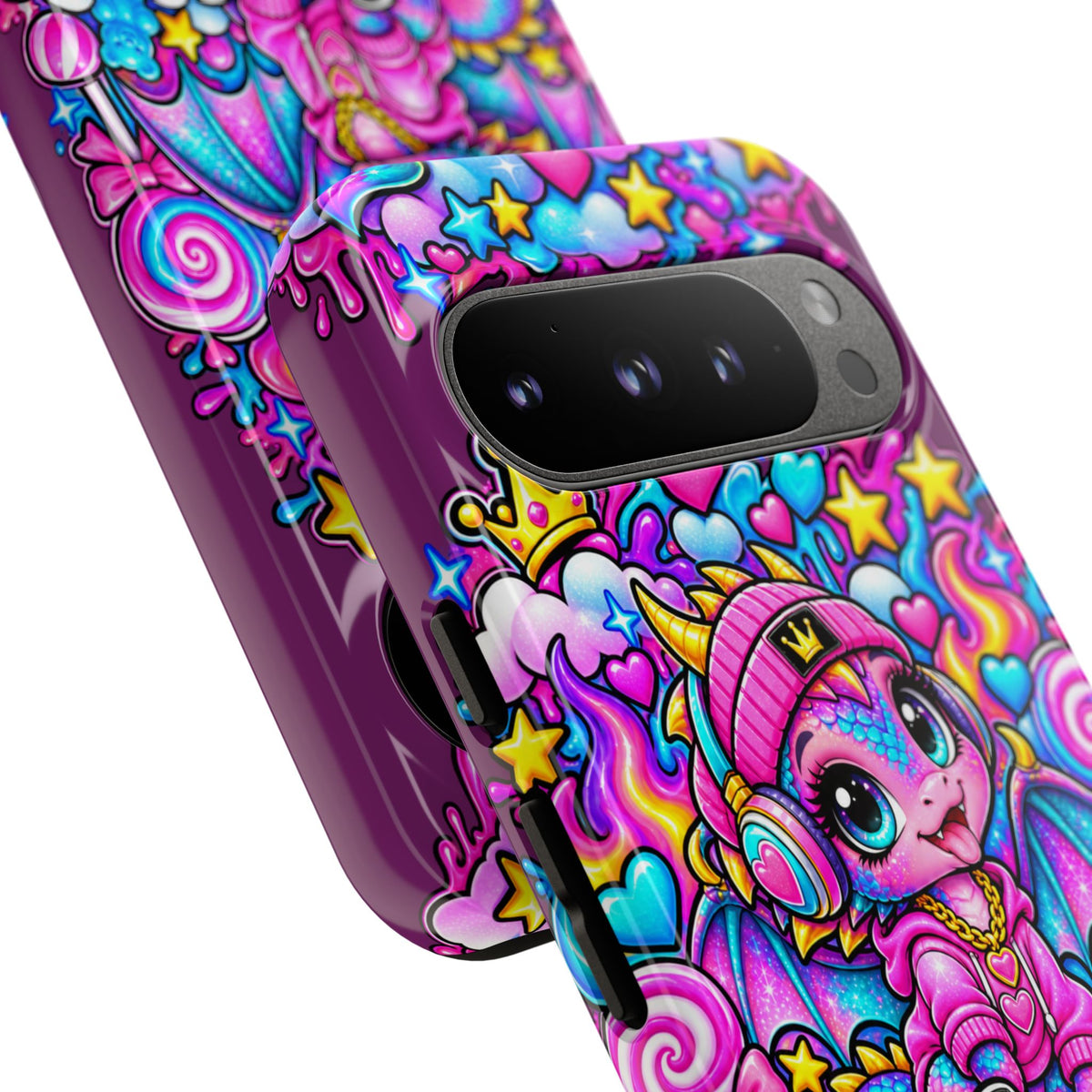 Cute Dragon Phone Case Purple Heart Crown Design