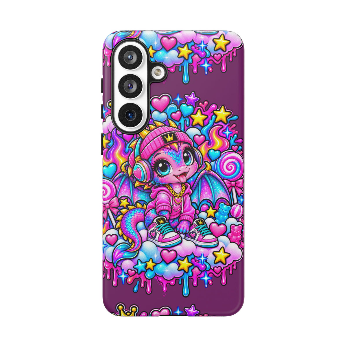Cute Dragon Phone Case Purple Heart Crown Design