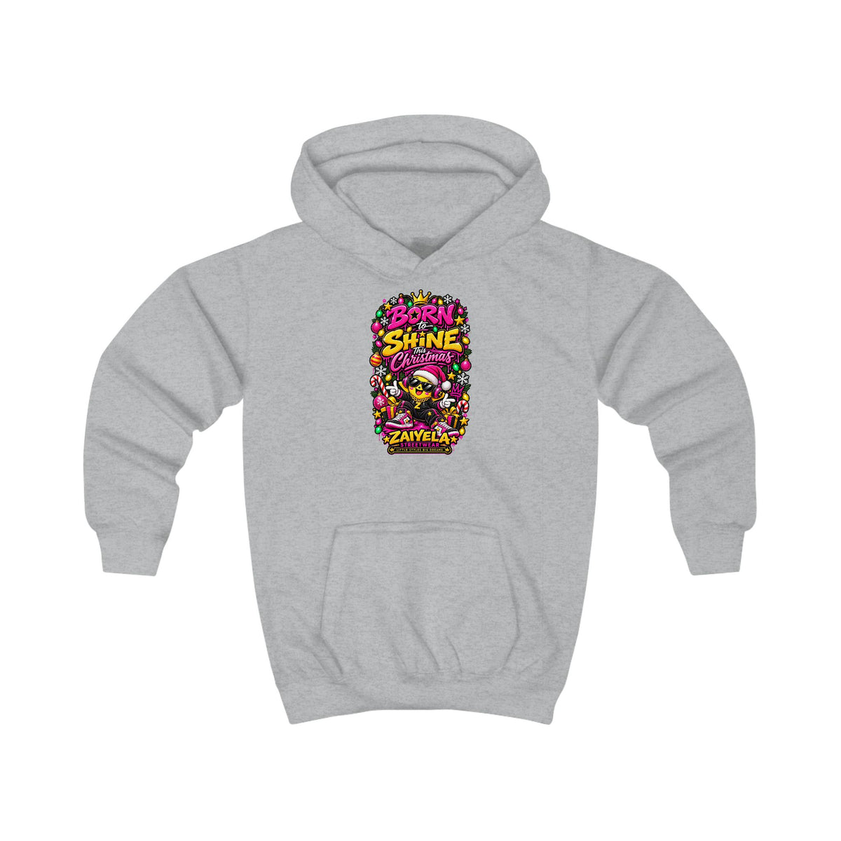 Kids Hoodie  Born to Shine This Christmas Colorful Holiday Graphic