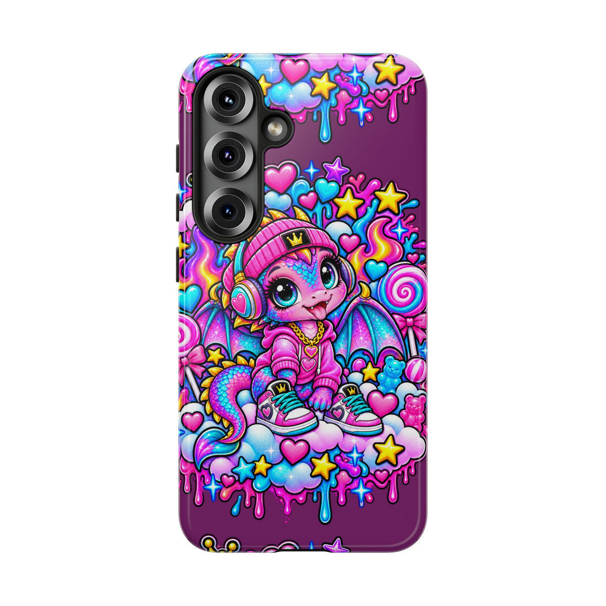 Cute Dragon Phone Case Purple Heart Crown Design
