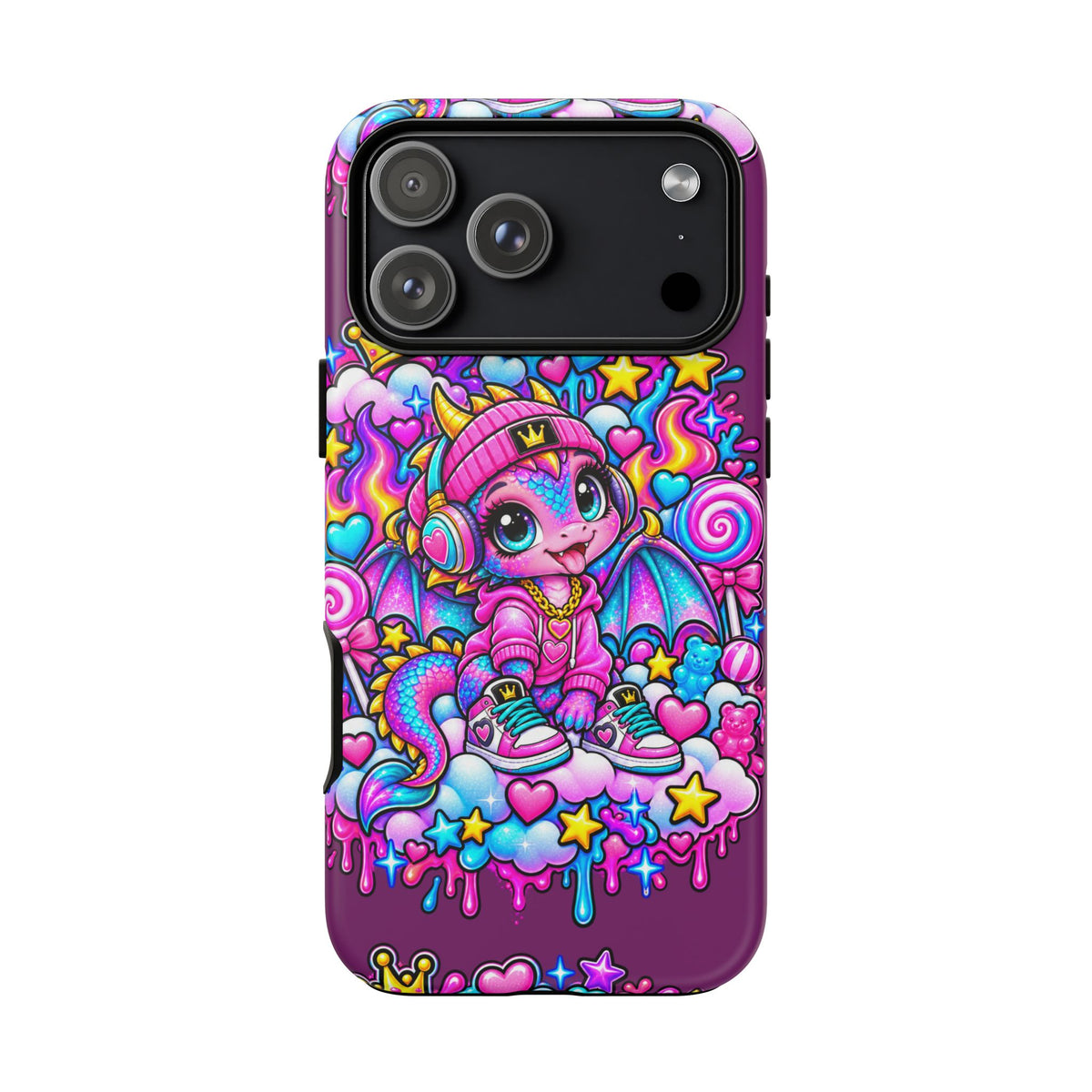 Cute Dragon Phone Case Purple Heart Crown Design