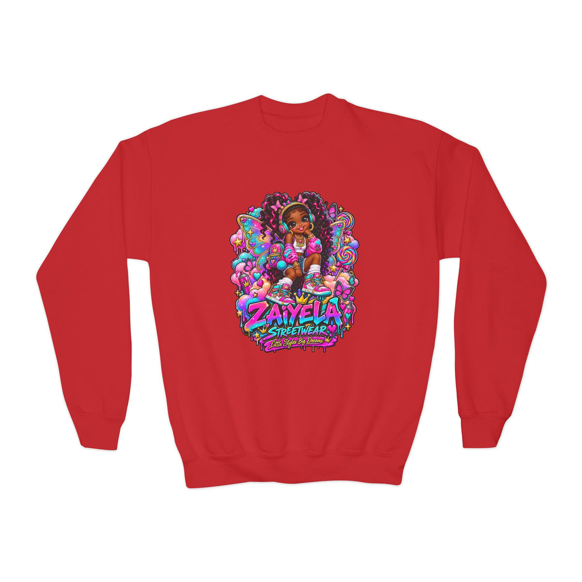 Youth Crewneck Sweatshirt Colorful Girl Character Graphic Fairy Streetwear Princess