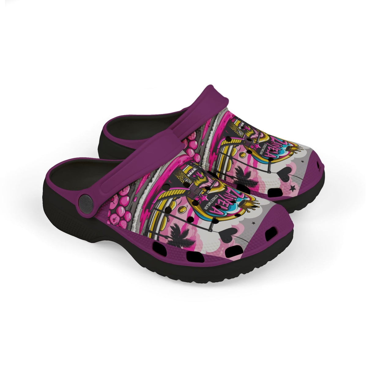 Kids Graffiti Name Clogs Personalized Zaiyela Purple EVA Foam Clogs