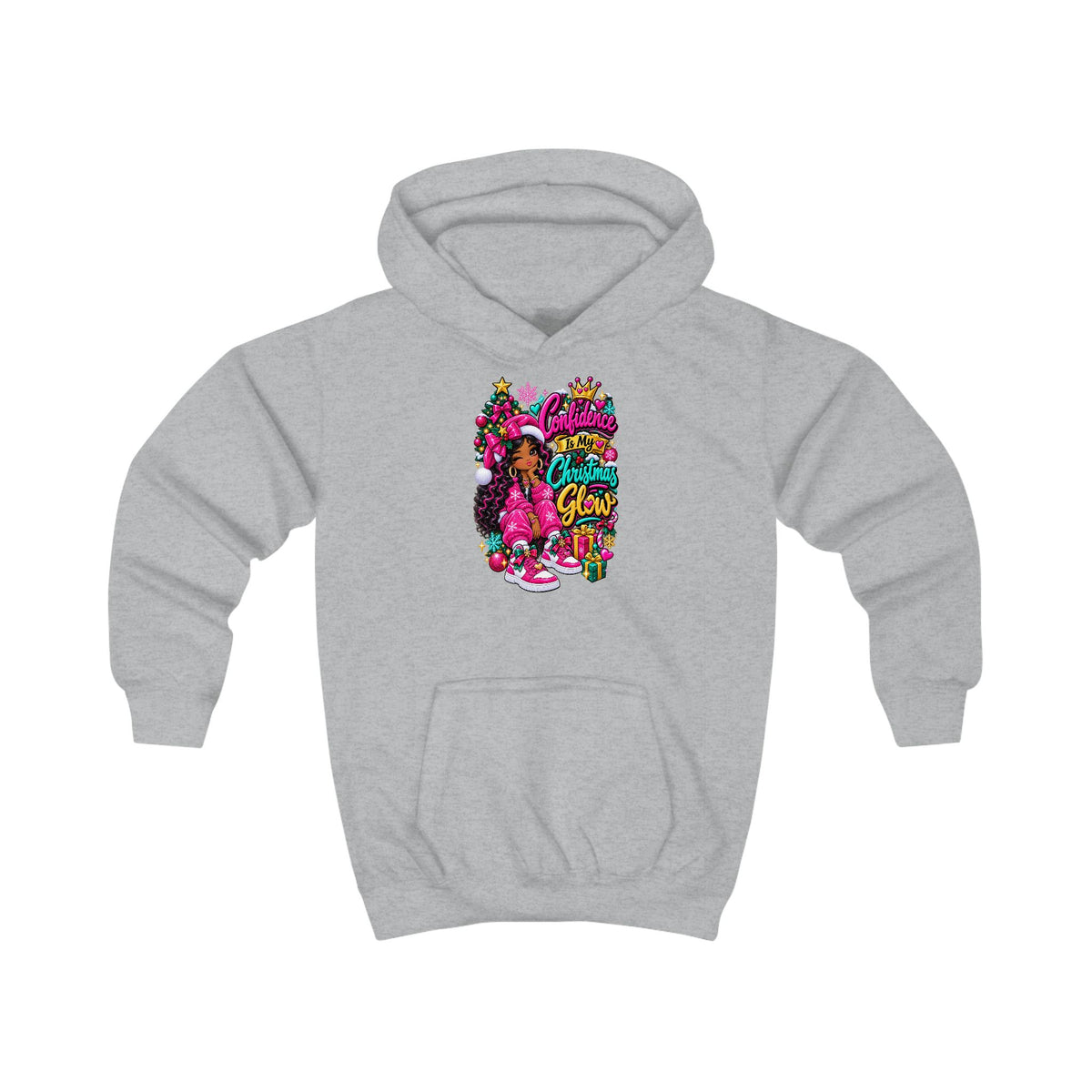 Kids Hoodie Confidence Is My Christmas Glow  Colorful Holiday Graphic Pullover