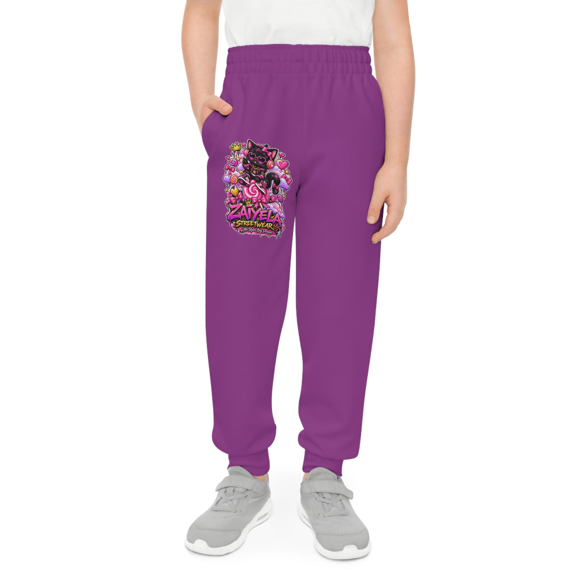 Youth Joggers — Pink Floral Unicorn Graphic Sweatpants Magical Kitty