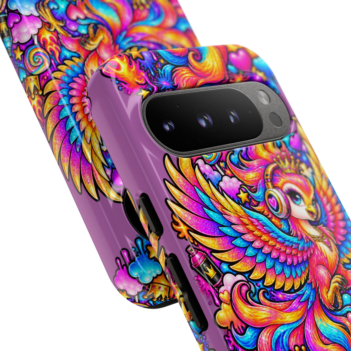 Phone Case — Vibrant Rainbow Phoenix with Headphones