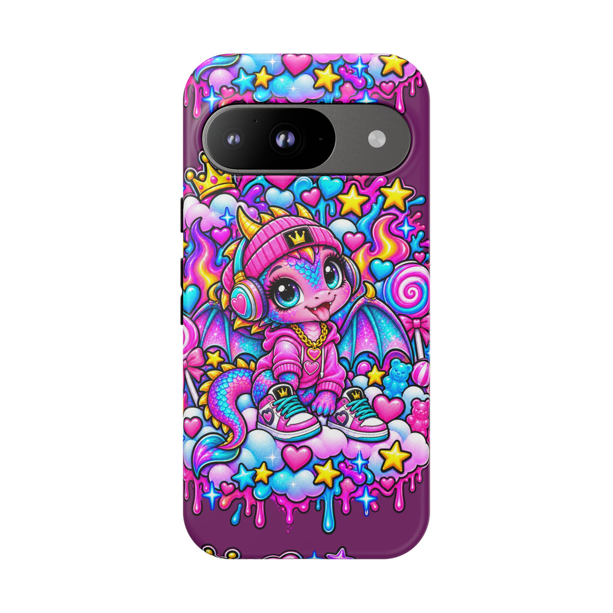 Cute Dragon Phone Case Purple Heart Crown Design