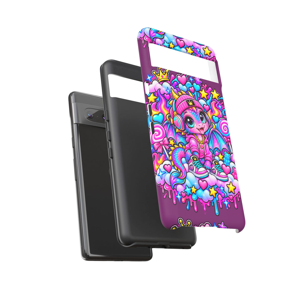 Cute Dragon Phone Case Purple Heart Crown Design
