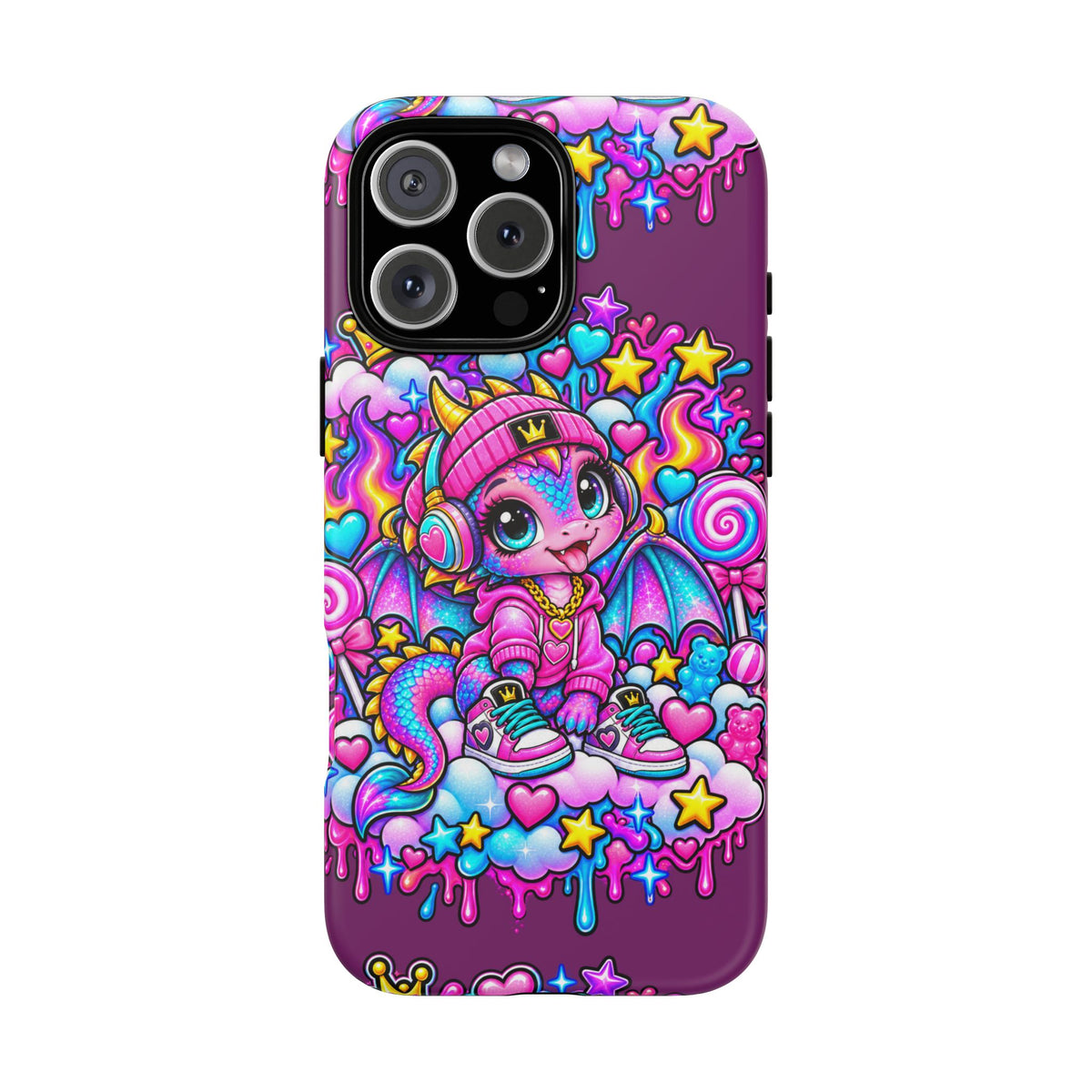 Cute Dragon Phone Case Purple Heart Crown Design