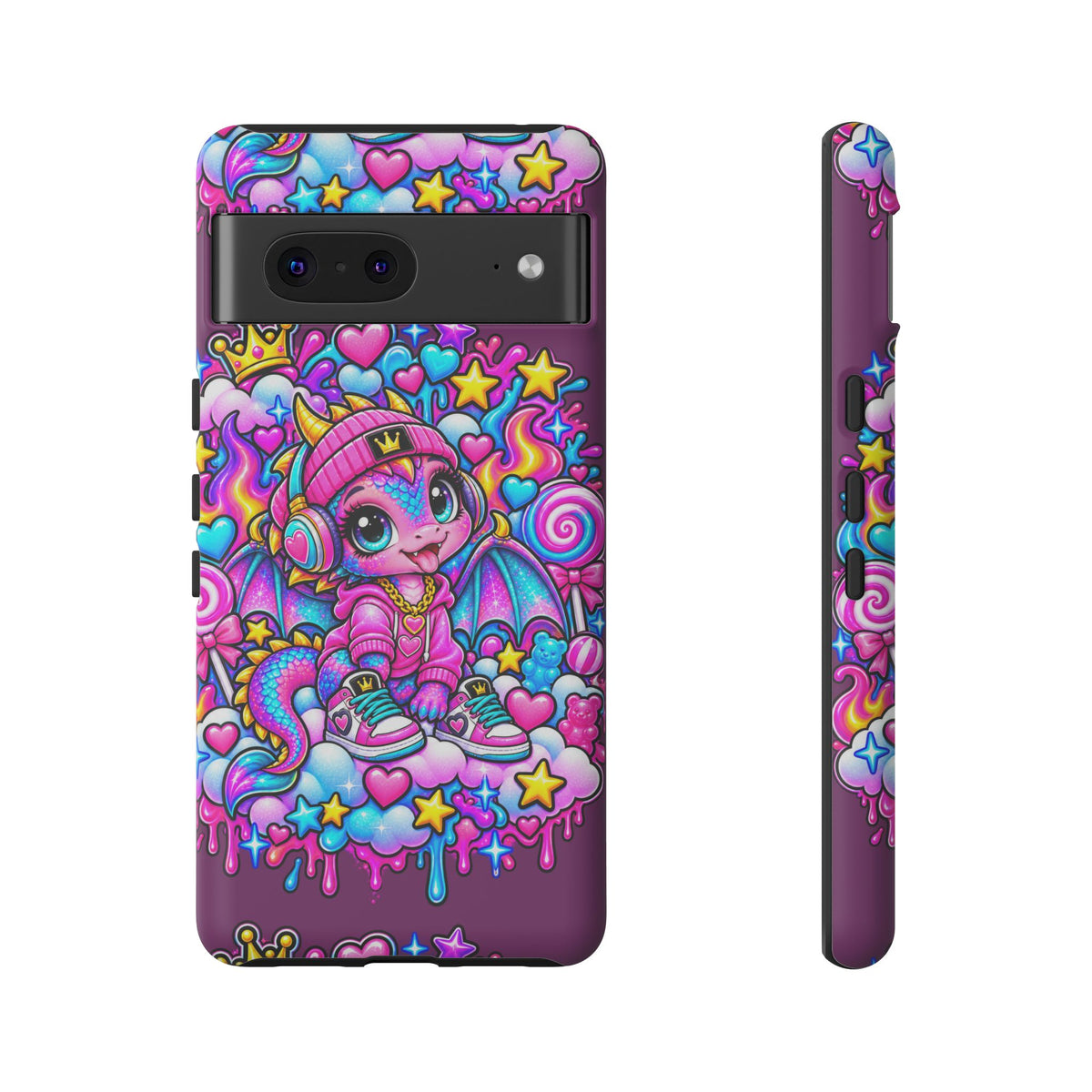 Cute Dragon Phone Case Purple Heart Crown Design